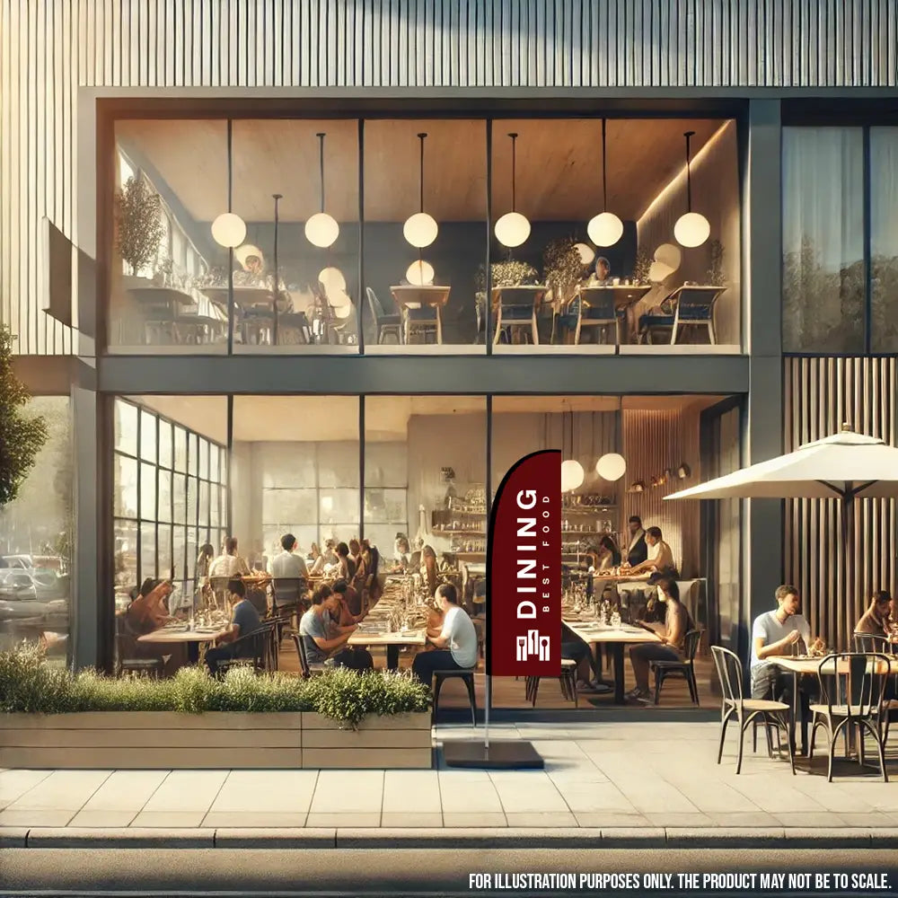 dining dark red feather flag restaurant