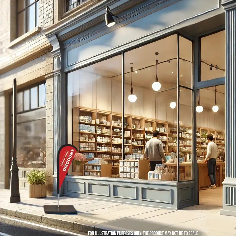 discount red teardrop flag retail store gallery image