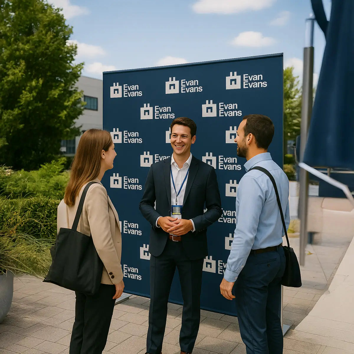 Outdoor media wall by Evan Evans – custom event signage for exhibitions and corporate branding in Melbourne.