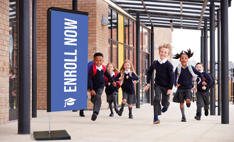 enroll now royal blue rectangle flag school