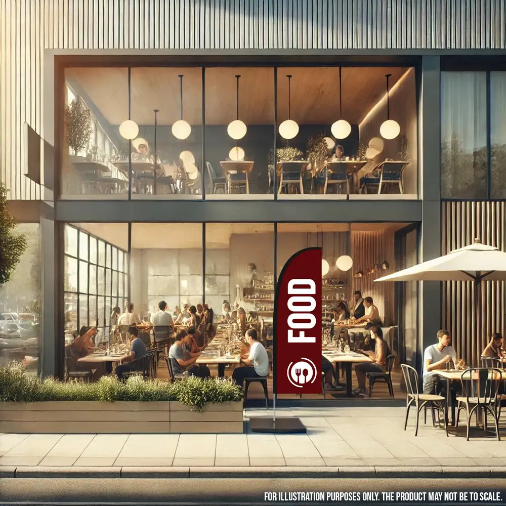 food dark red feather flag restaurant