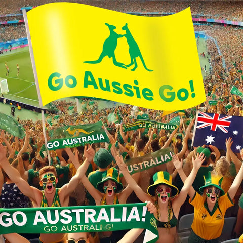 go aussie go gold yellow kangaroo cheering fans