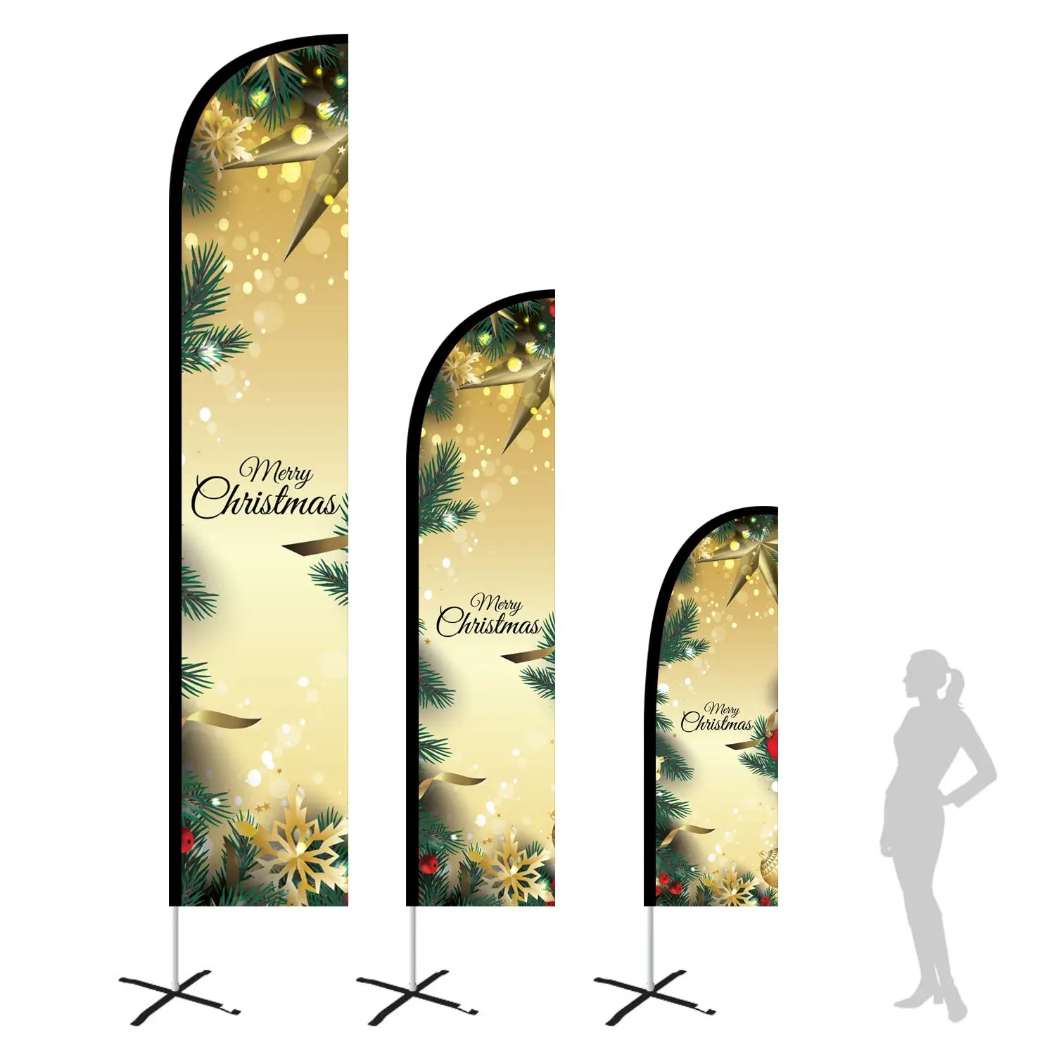 gold glitters merry christmas feather flag