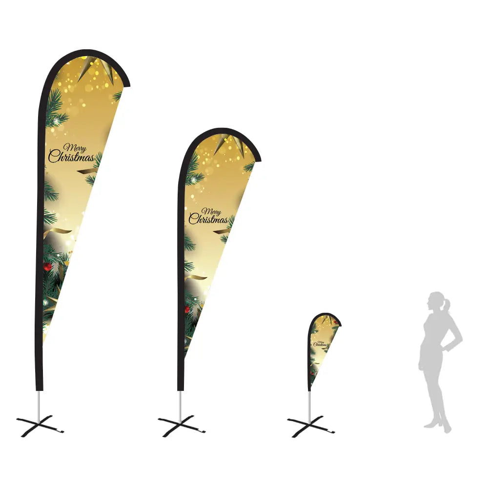 gold glitters merry christmas teardrop flag