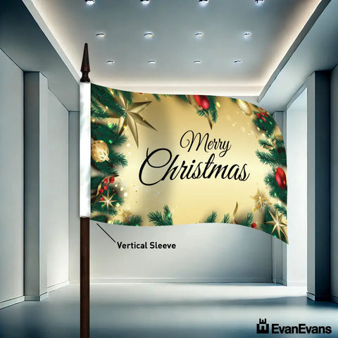 gold glitters vertical sleeve knitted polyester merry christmas flag