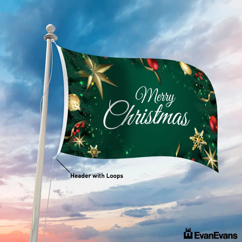 green glitters header with loops knitted polyester merry christmas flag