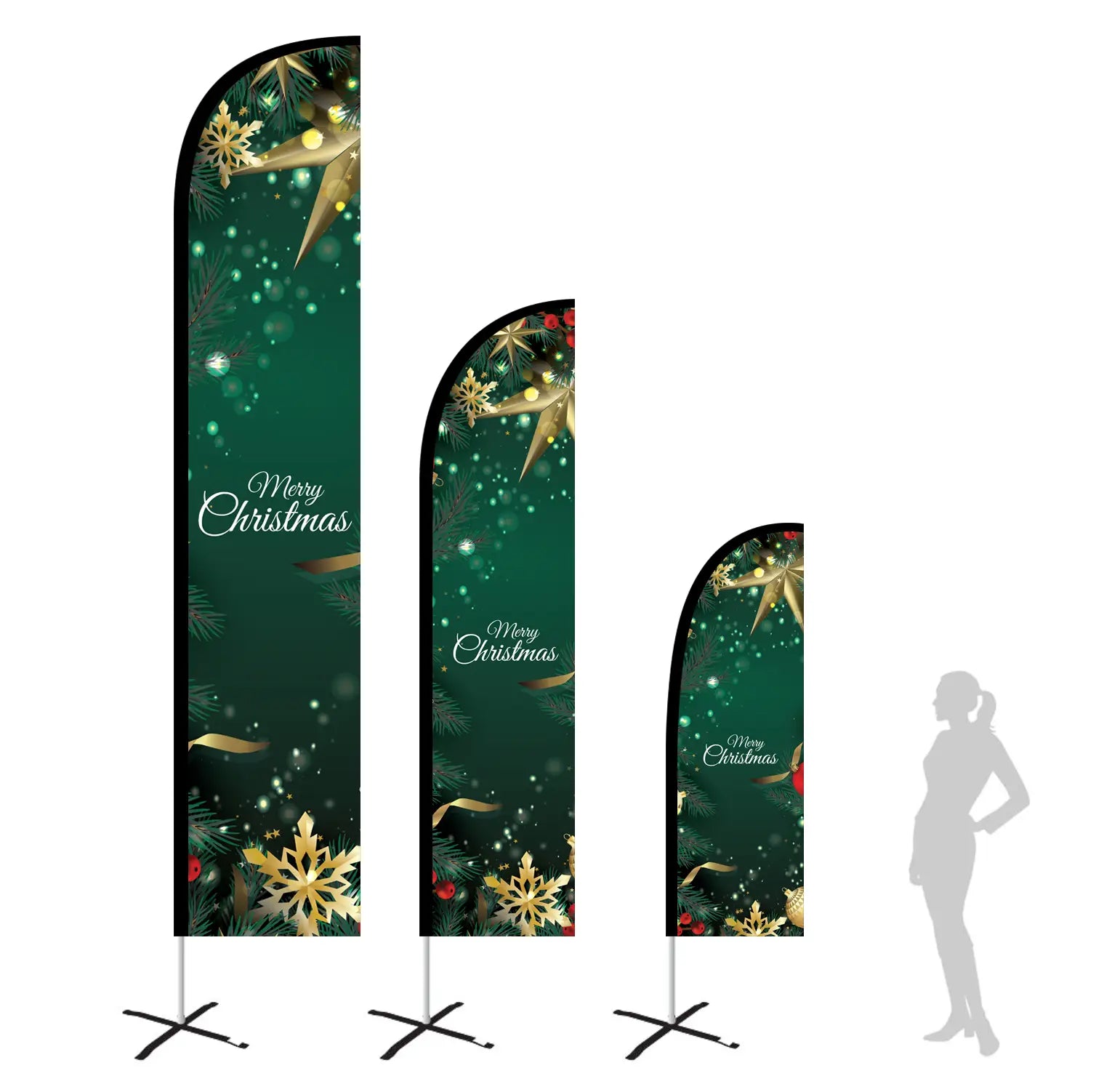 green glitters merry christmas feather flag