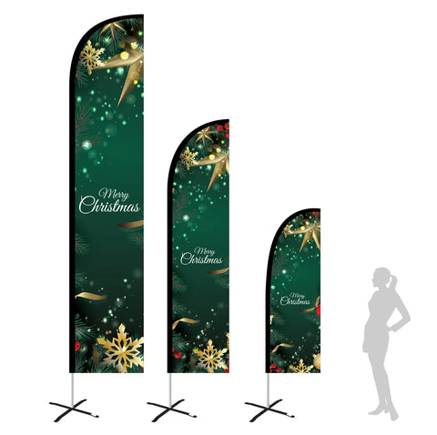 green glitters merry christmas feather flag