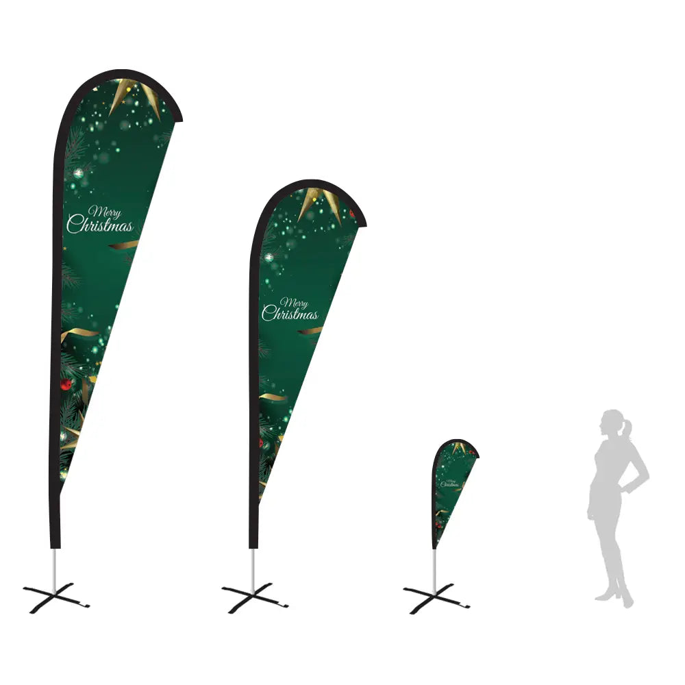 green glitters merry christmas teardrop flag