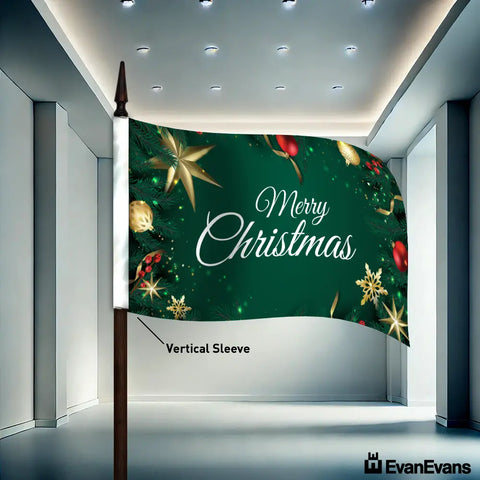 green glitters vertical sleeve knitted polyester merry christmas flag