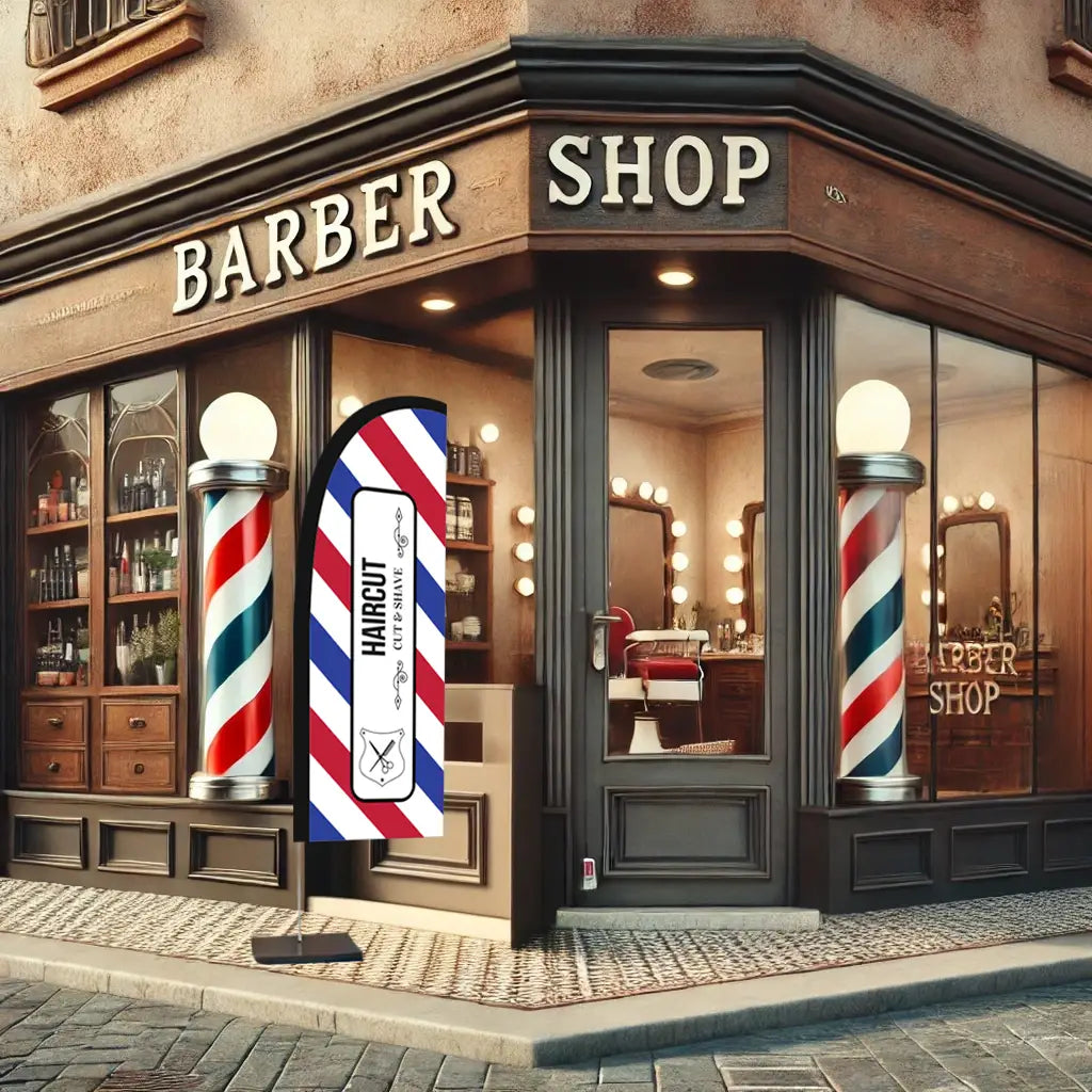 haircut blue white red feather flag barbershop