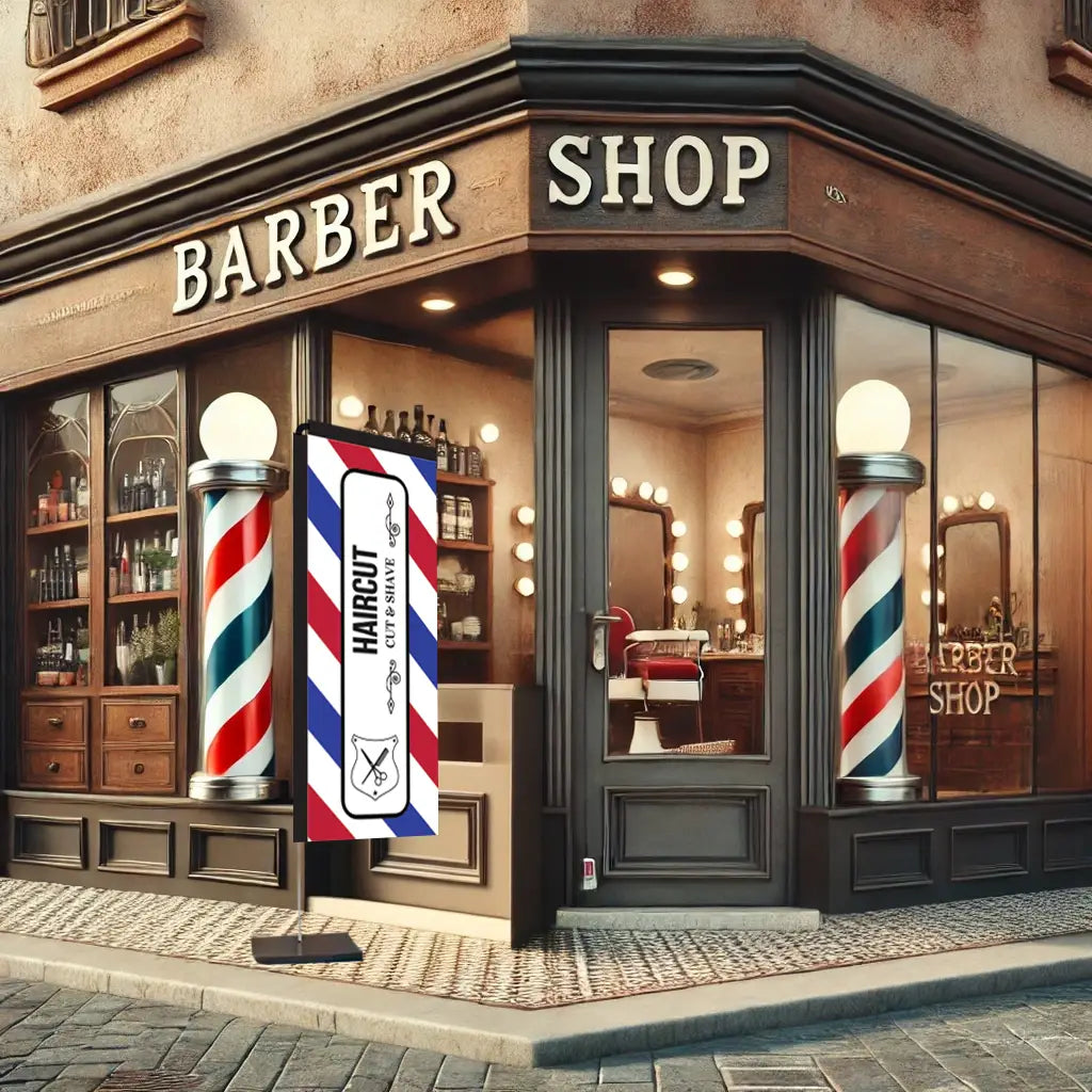 haircut blue white red flag rectangle barbershop