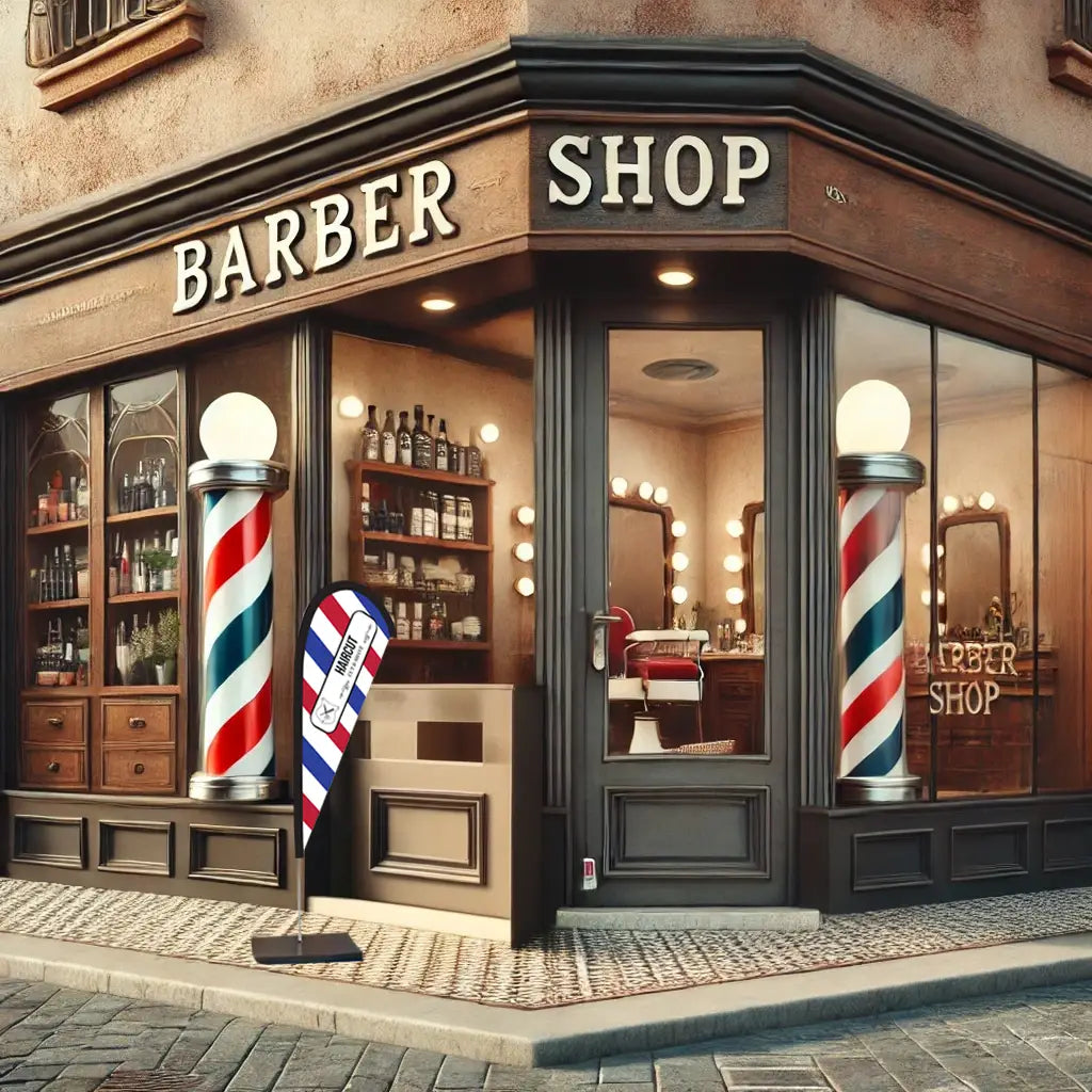 haircut blue white red teardrop flag barbershop