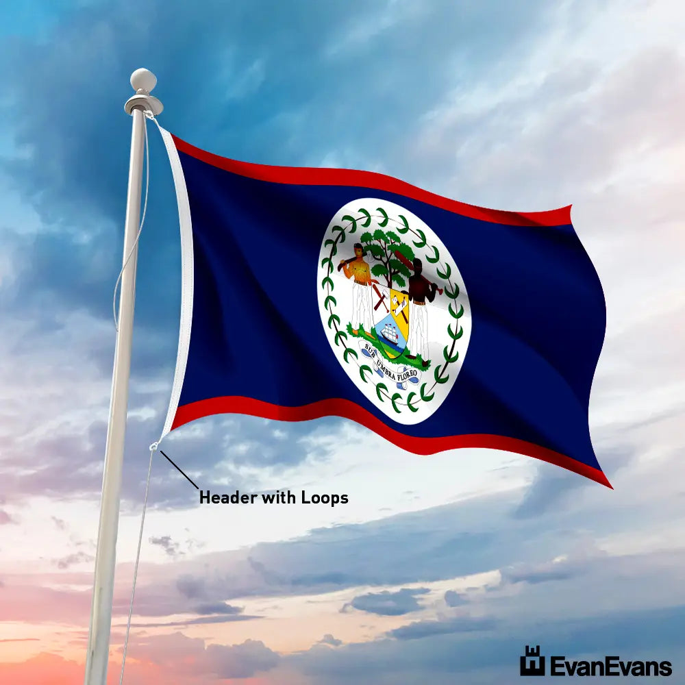 knitted polyester Belize flag header with loops