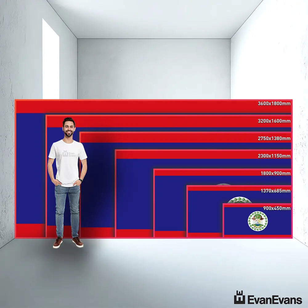 knitted polyester Belize flag size guide comparison