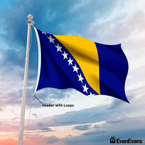 knitted polyester Bosnia and Herzegovina flag header with loops
