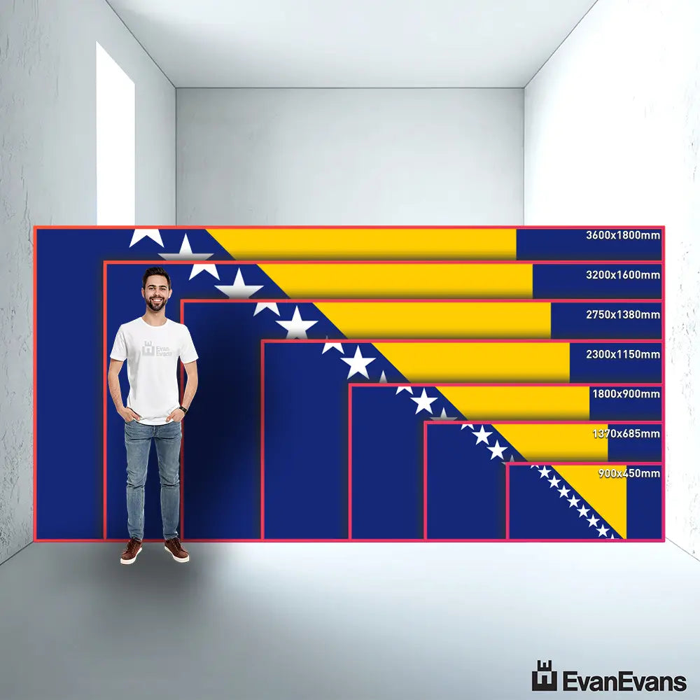 knitted polyester Bosnia and Herzegovina flag size guide comparison