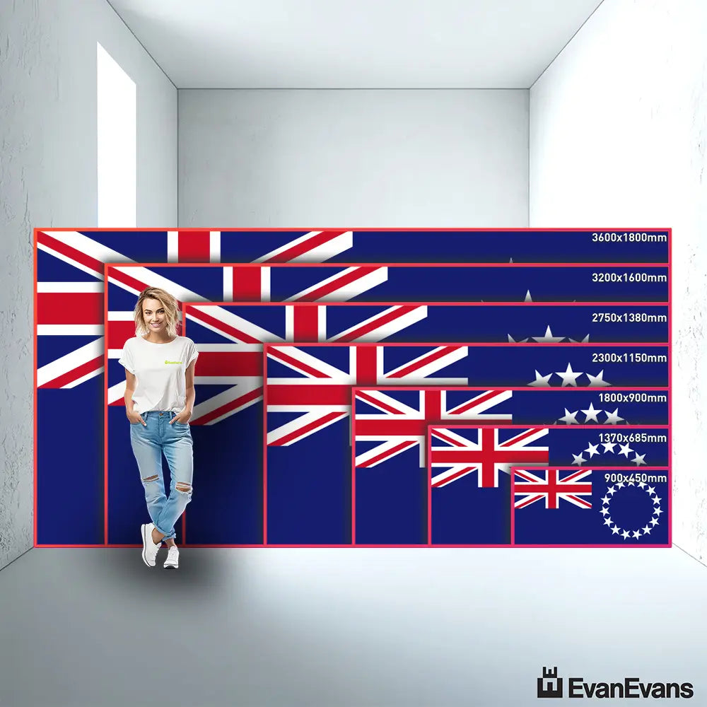 knitted polyester Cook Islands flag size guide comparison