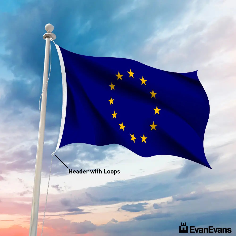 knitted polyester European Union flag header with loops