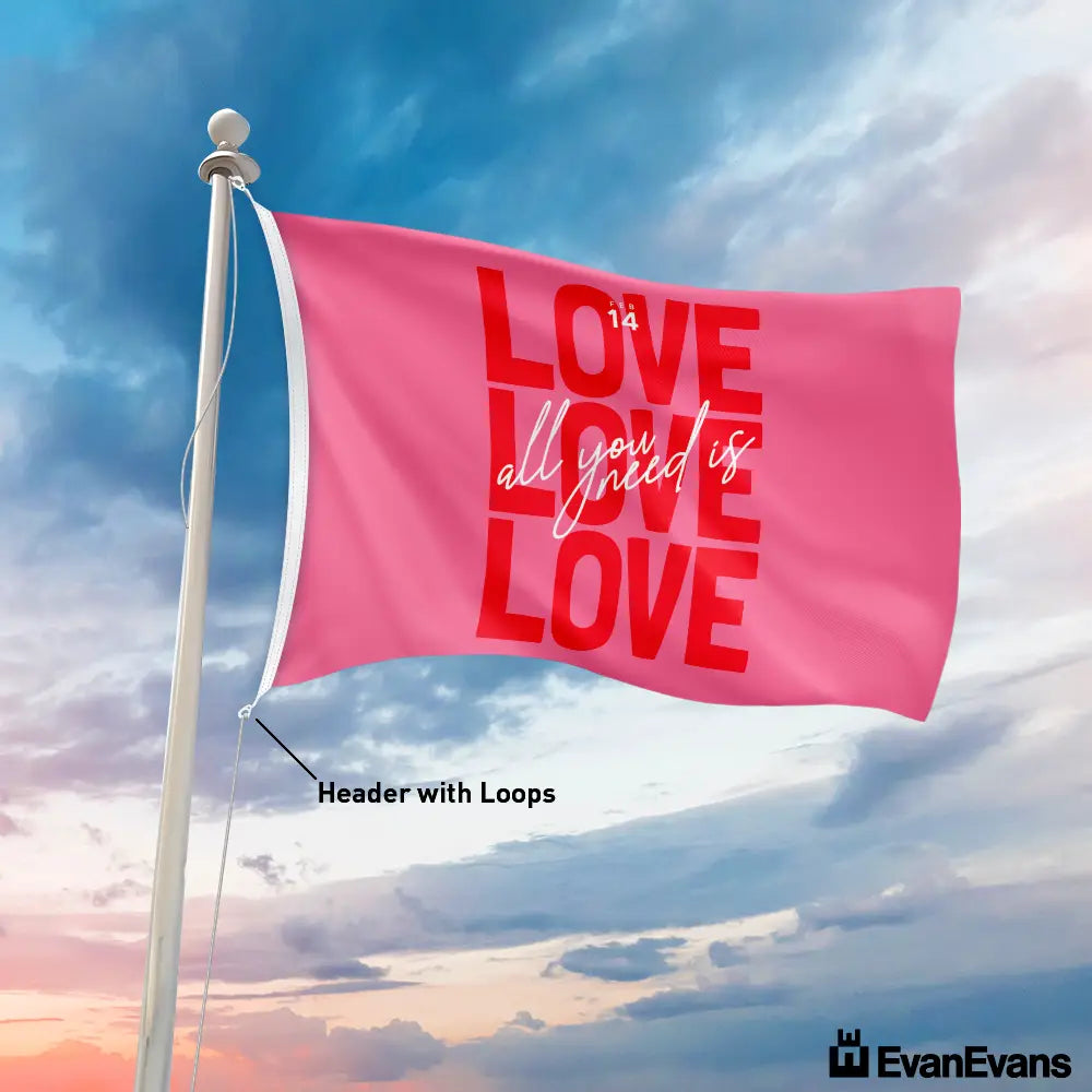 knitted polyester all you need is love flag header with loops