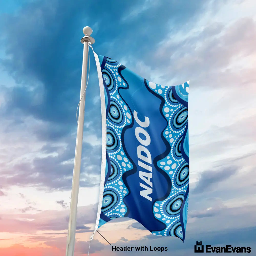 knitted polyester blue naidoc flag header with loops portrait