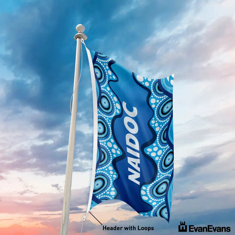 knitted polyester blue naidoc flag header with loops portrait