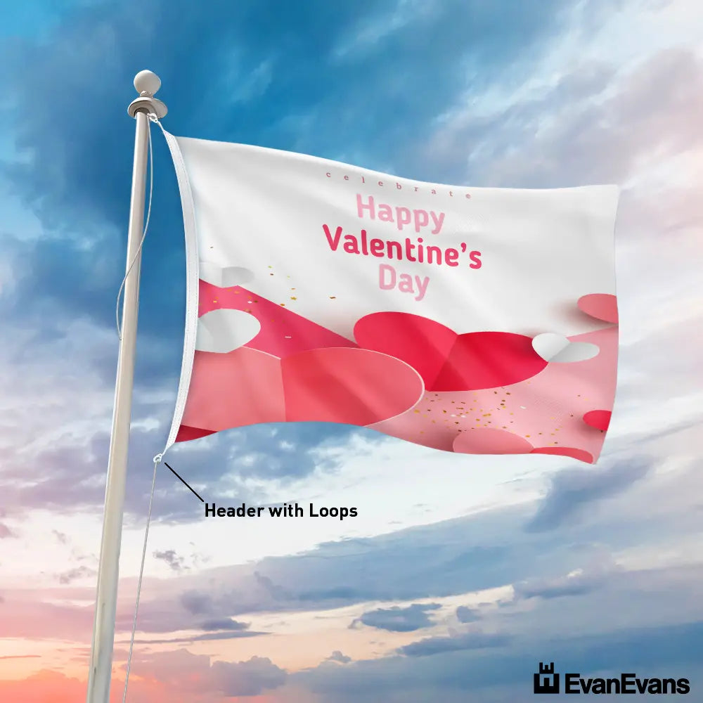 knitted polyester celebrate valentines day flag header with loops
