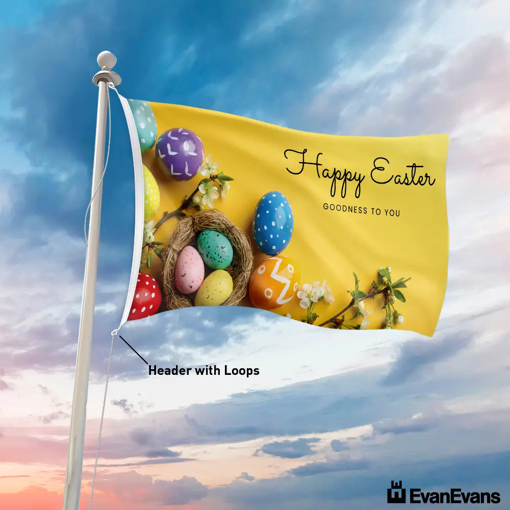 knitted polyester happy easter flag header with loops