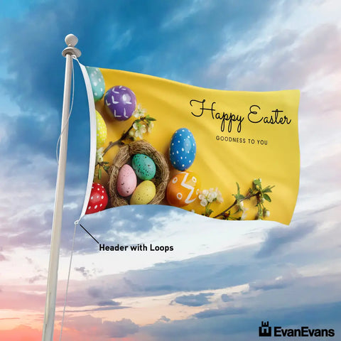 knitted polyester happy easter flag header with loops
