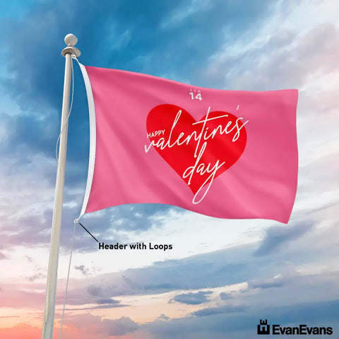 knitted polyester happy valentines day flag header with loops