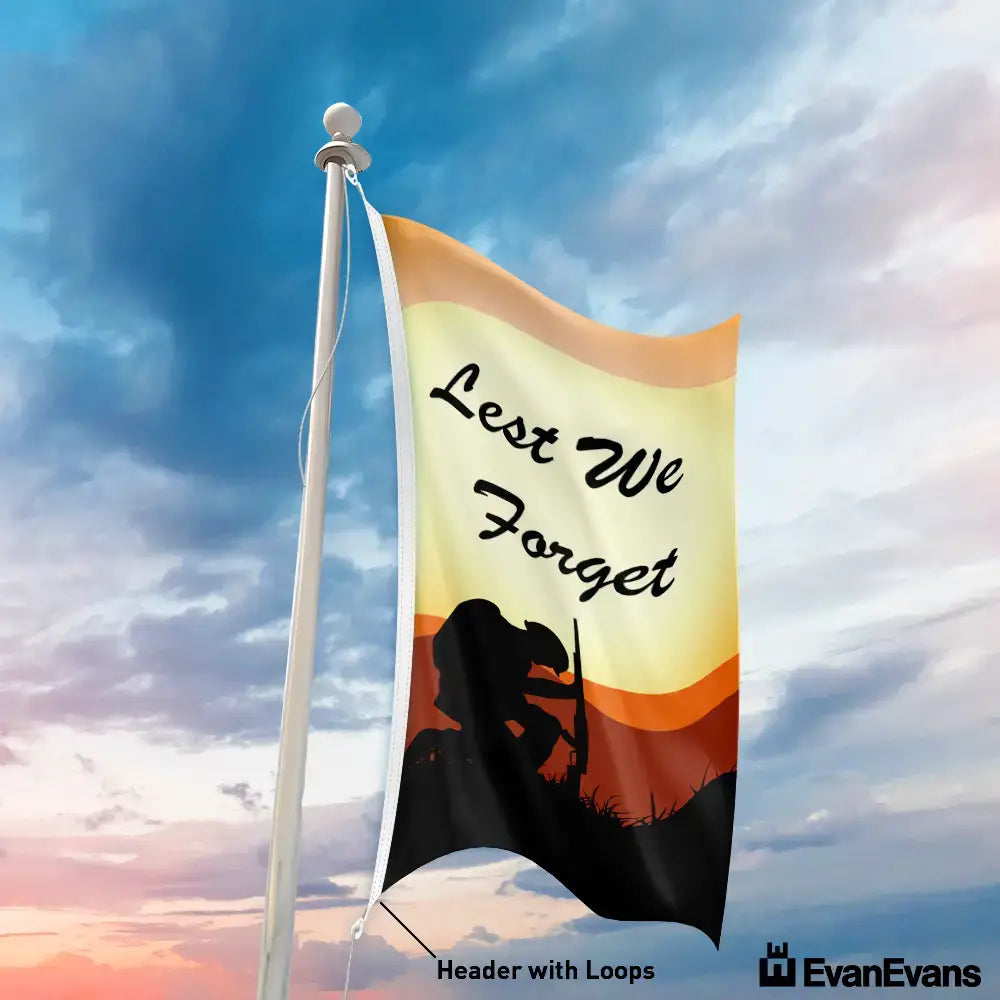 knitted polyester lest we forget anzac day flag header with loops portrait