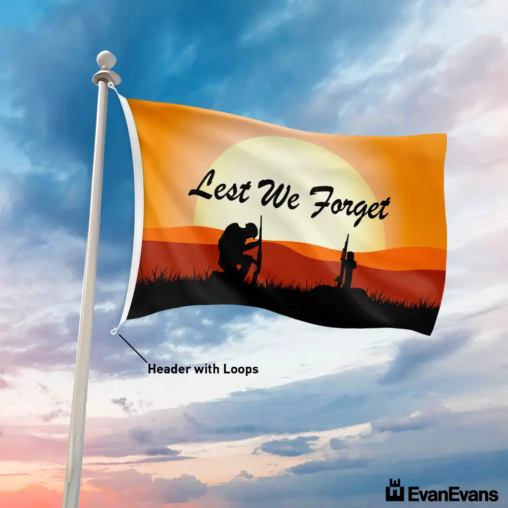 knitted polyester lest we forget anzac day flag header with loops