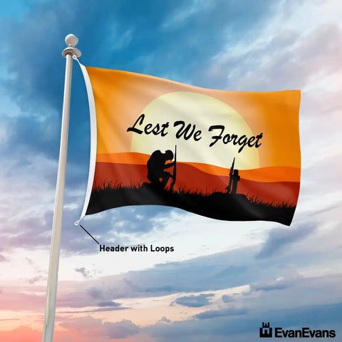 knitted polyester lest we forget anzac day flag header with loops