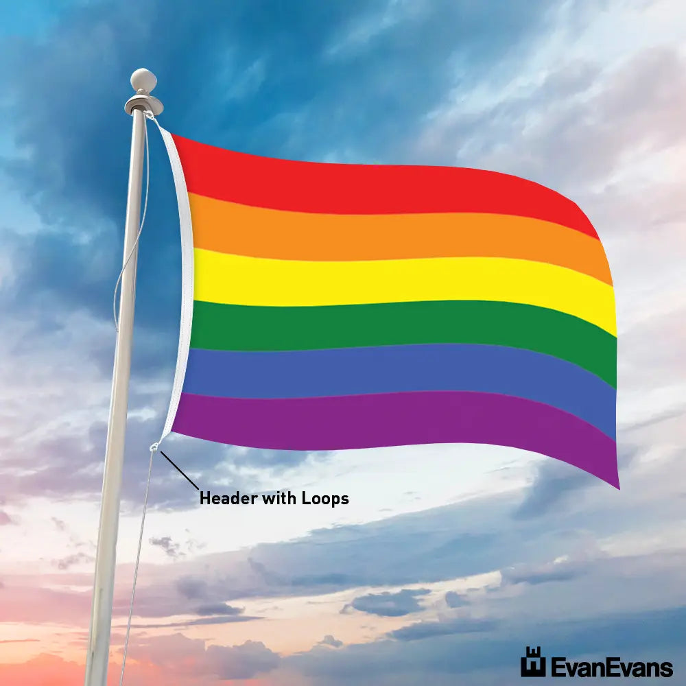 knitted polyester lgbt rainbow flag header with loops