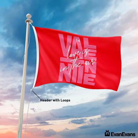 knitted polyester love is in the air flag header with loops