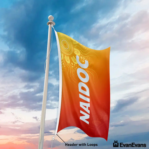 knitted polyester orange naidoc flag header with loops portrait