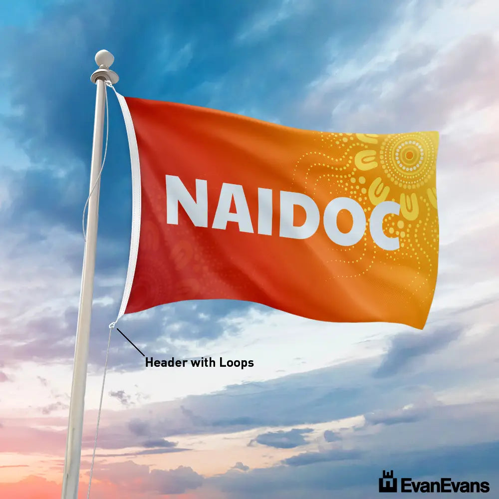 knitted polyester orange naidoc flag header with loops