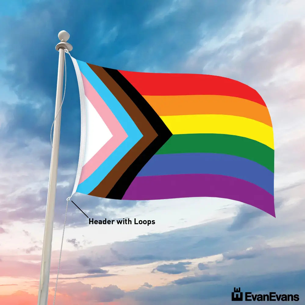 knitted polyester progress pride flag header with loops