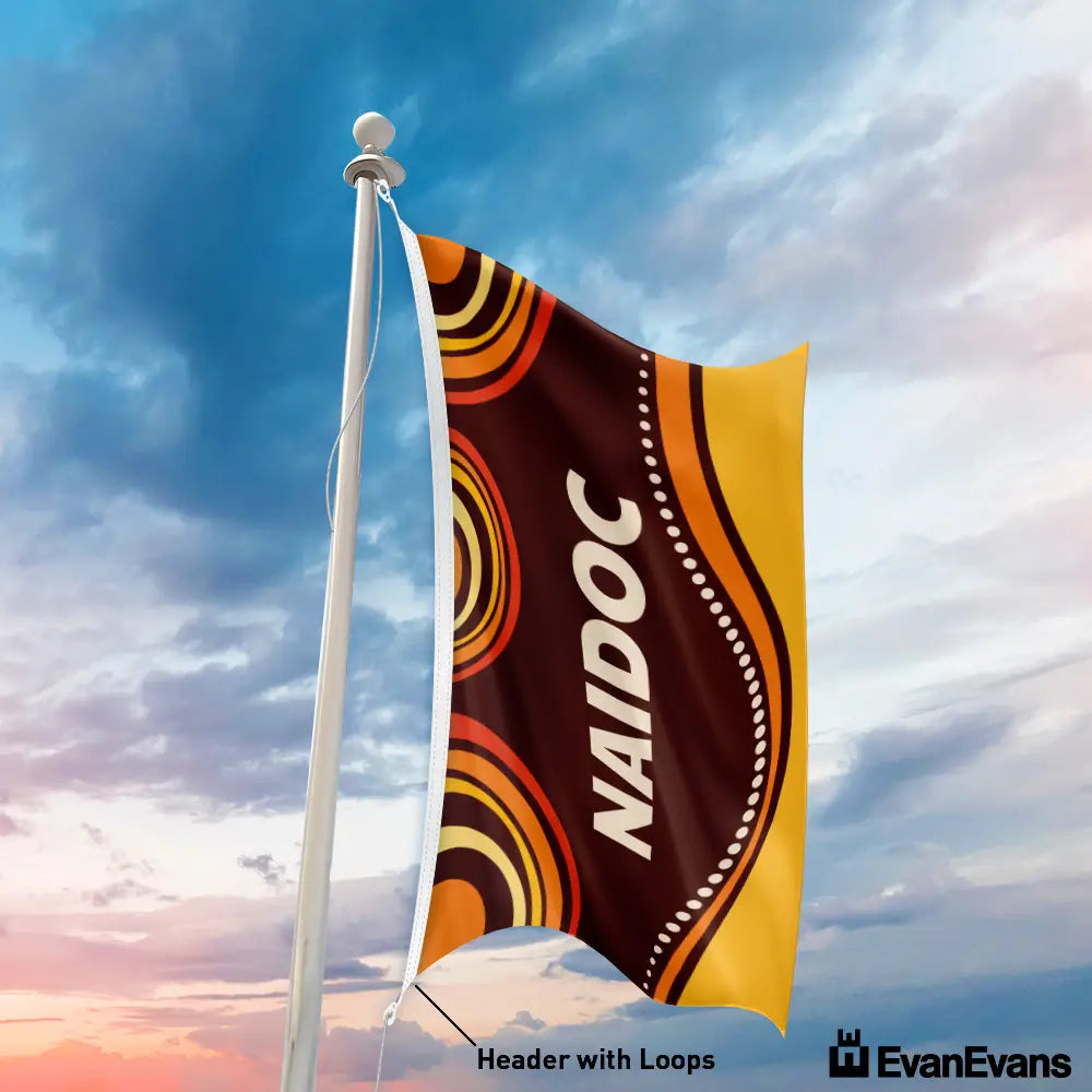 knitted polyester red naidoc flag header with loops portrait