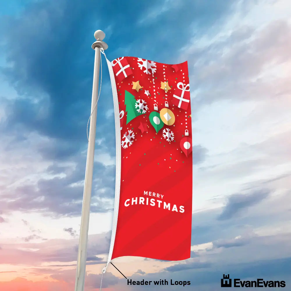 knitted polyester red portrait merry christmas flag header with loops