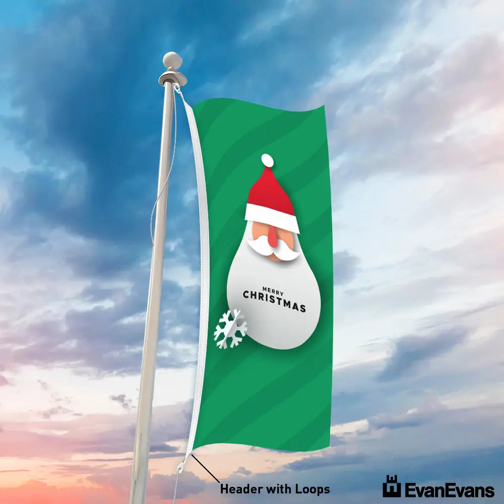 knitted polyester santa claus portrait merry christmas flag header with loops