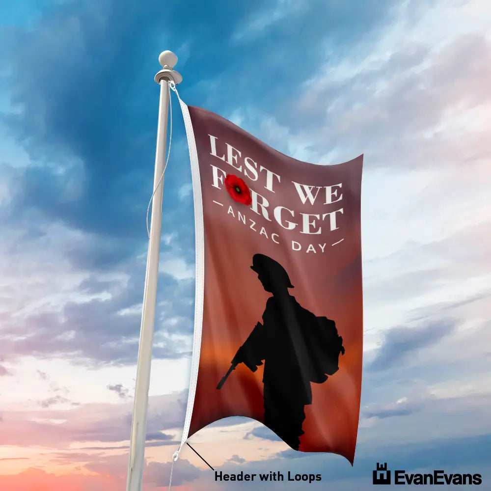 knitted polyester soldier and poppy anzac day flag header with loops portrait