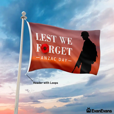 knitted polyester soldier and poppy anzac day flag header with loops