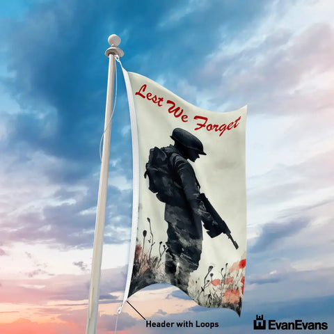 knitted polyester soldier in red poppies anzac day flag header with loops portrait