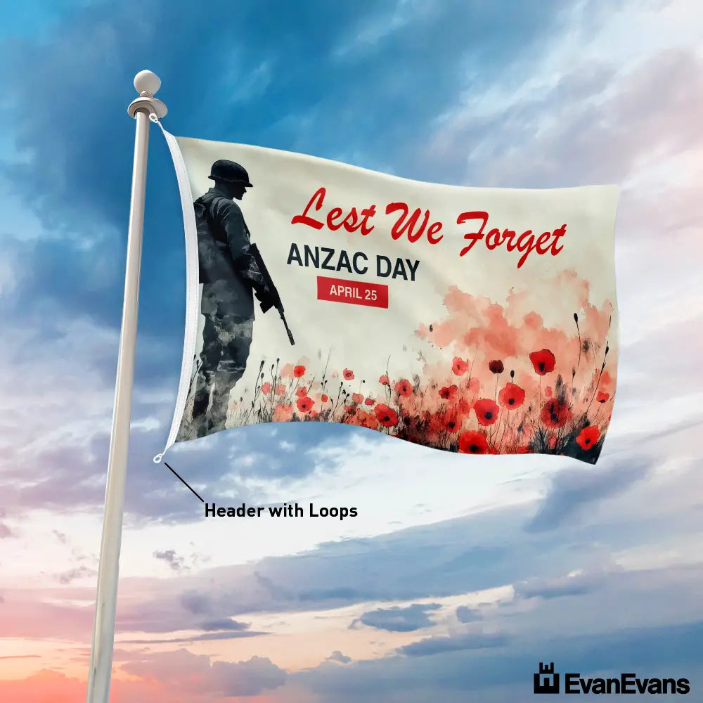 knitted polyester soldier in red poppies anzac day flag header with loops