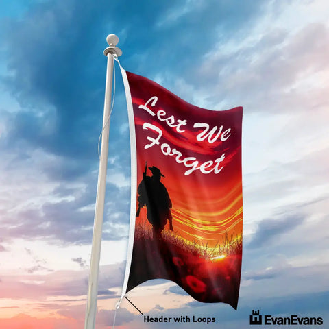 knitted polyester soldiers silhouette anzac day flag header with loops portrait