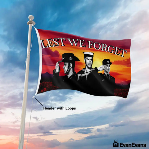 knitted polyester triservice art anzac day flag header with loops