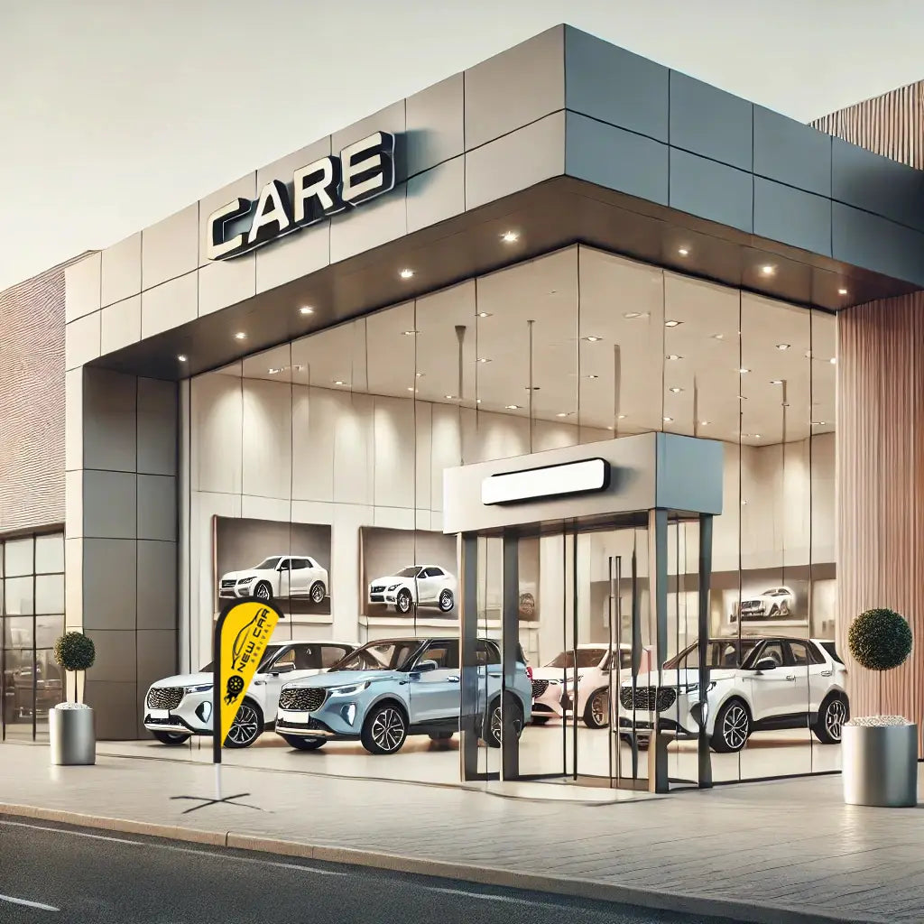 new car yellow teardrop flag car dealerships