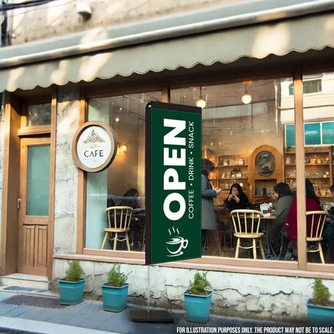 open green rectangle flag cafe