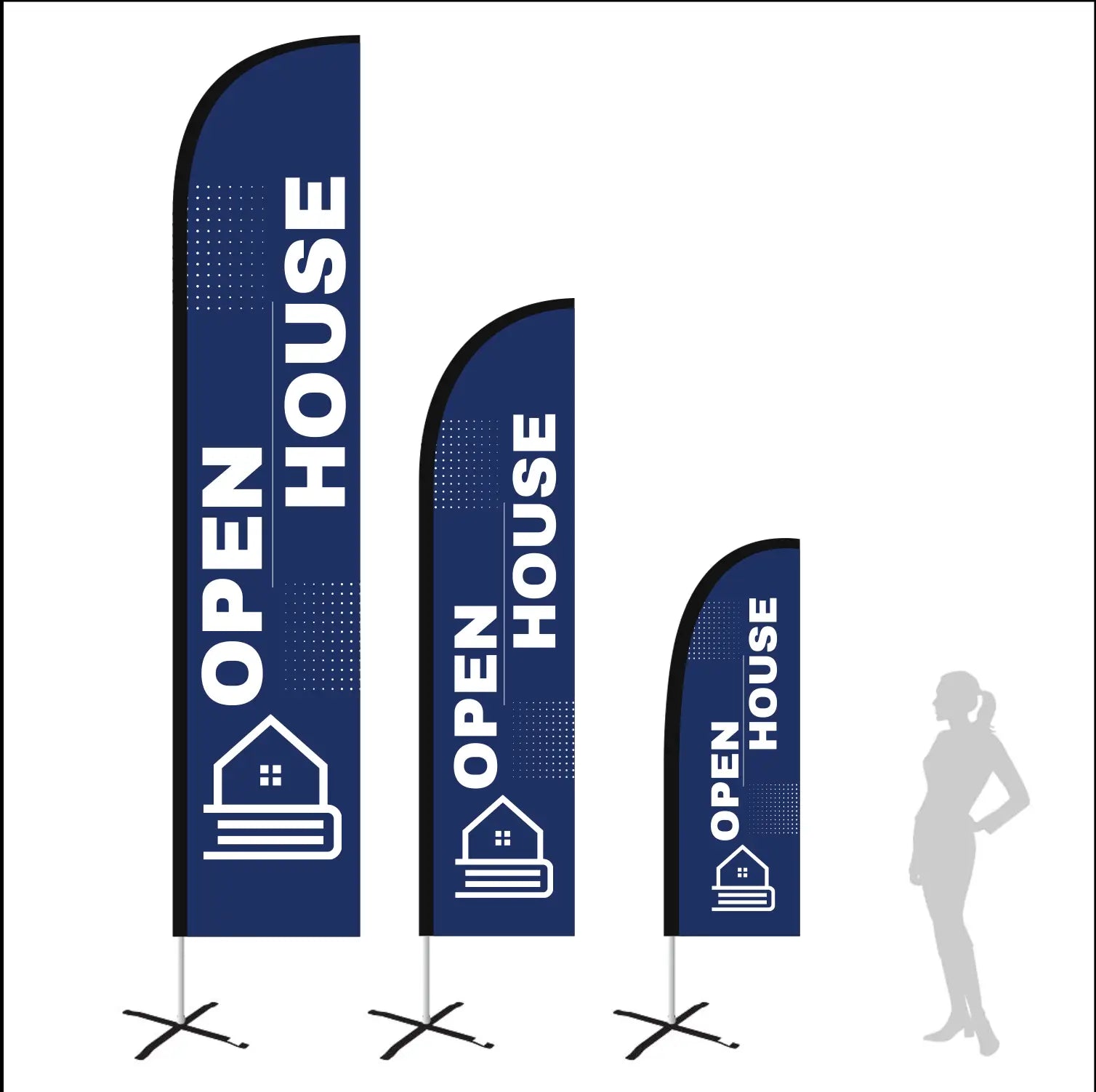 open house blue feather flag